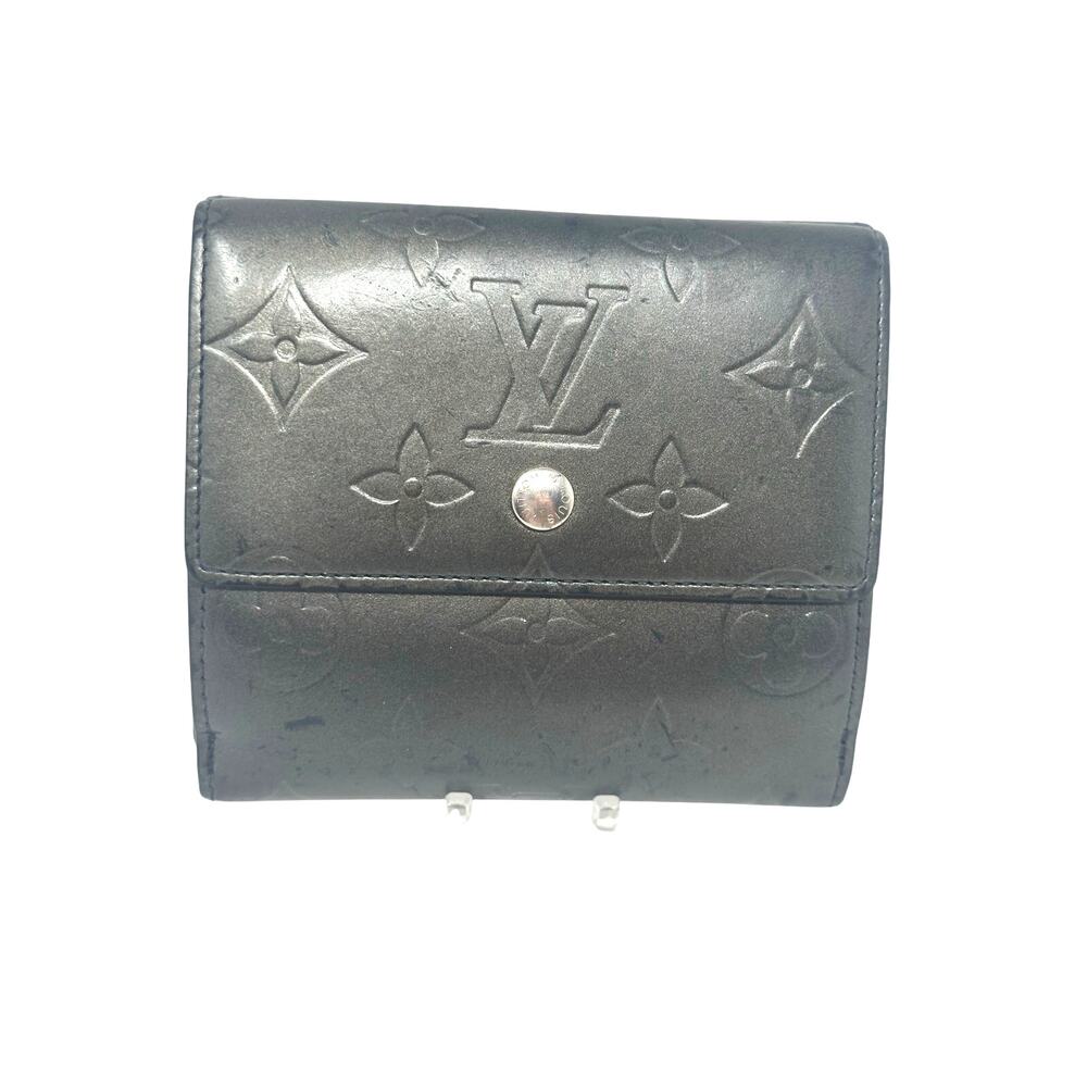 Louis Vuitton LV Mat Monogram Vernis Elise Compact Wallet Gunmetal Gray